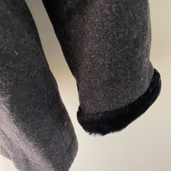 Apostrophe‎ Wool Blend Coat Womens L Black fur Trim Lined Hooded Zip penny lane - Picture 3 of 9